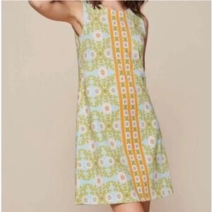 Retro boho Floral mini Dress Blue Orange Sleeveless 60s M cottage fairy preppy